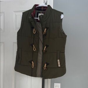 Legendary Whitetails Olive Green Vest with Red Plaid Lining